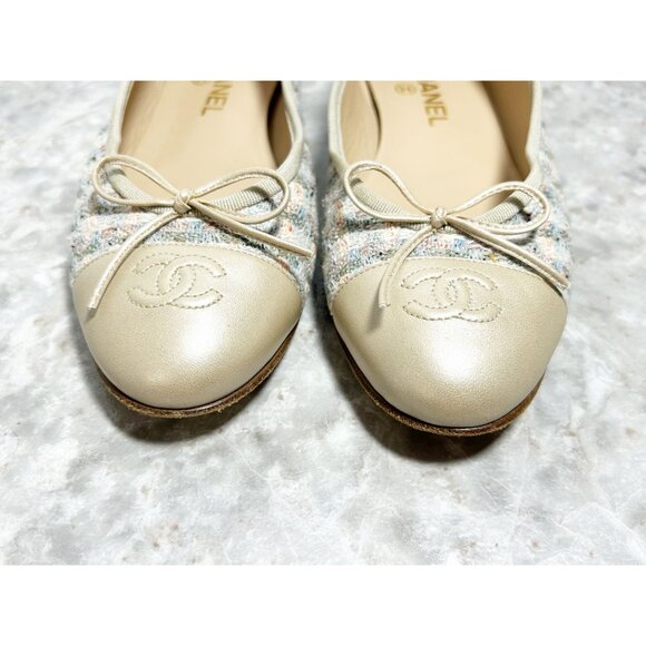 Chanel Interlocking CC Logo Multicolor Pastel Tweed Ballet Flats - Sz EU40 (9.5) - Picture 3 of 8